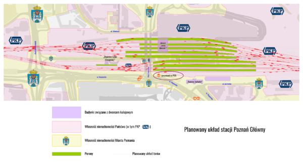 Układ peronów Poznan Główny planowany